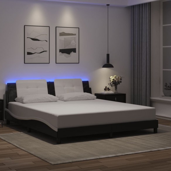 Cadre de lit avec LED sans matelas noir et blanc 180x200 cm