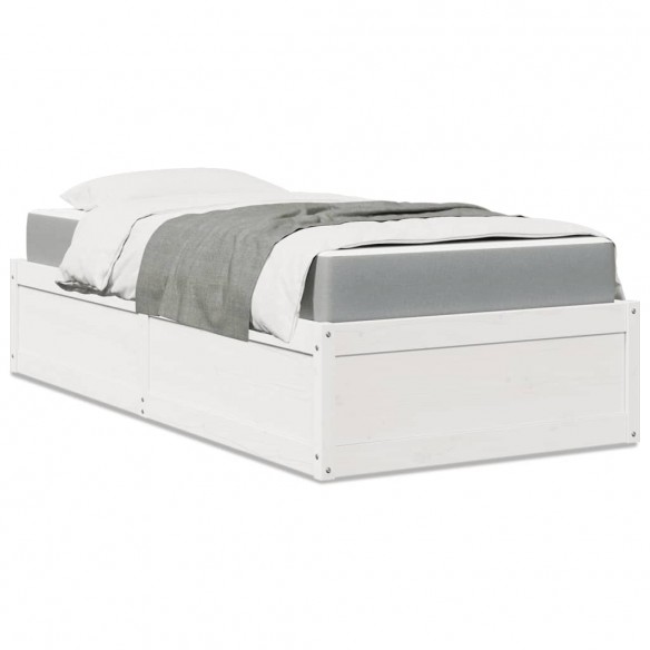 Lit avec matelas blanc 100x200 cm bois massif de pin