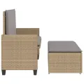 Banc de jardin et coussins et repose-pied beige résine tressée