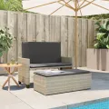 Banc de jardin et coussins et repose-pied gris clair poly rotin