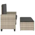 Banc de jardin et coussins et repose-pied gris clair poly rotin