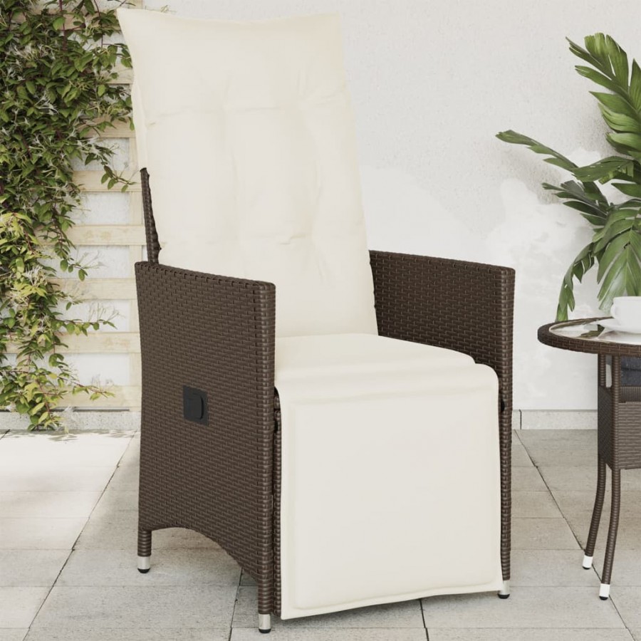 Chaise inclinable de jardin avec coussins marron résine tressée