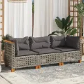 Canapé de jardin avec coussins 3 places gris résine tressée