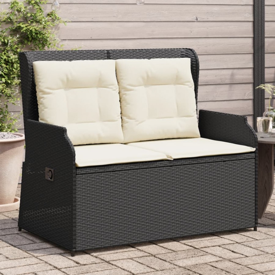 Banc inclinable de jardin avec coussins noir résine tressée