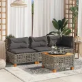 Table de jardin gris 55x55x36 cm résine tressée et bois acacia