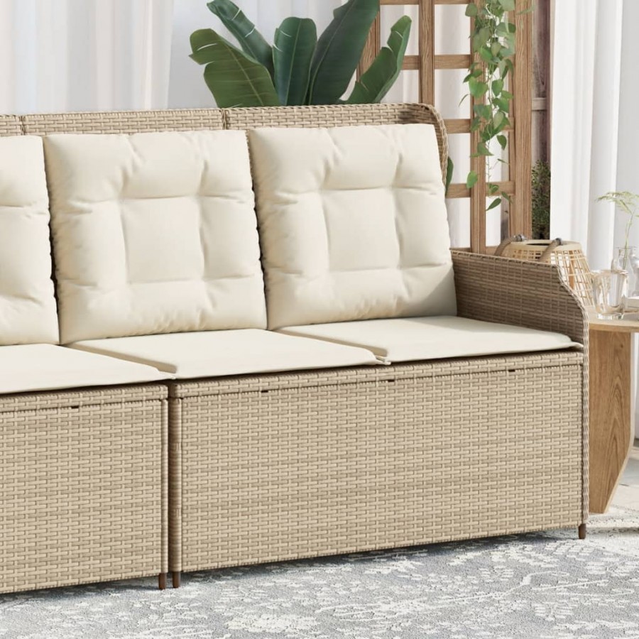 Banc inclinable de jardin avec coussins beige résine tressée