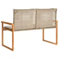 Banc de jardin avec coussin mélange beige résine tressée acacia