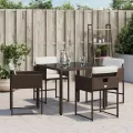 Chaises de jardin avec coussins lot de 4 marron résine tressée