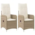 Chaises inclinables de jardin lot de 2 et coussins beige rotin