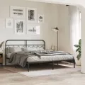 Cadre de lit métal sans matelas et tête de lit noir 180x200 cm
