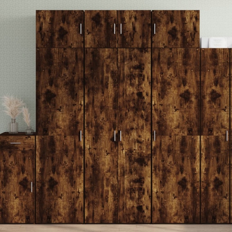 Buffet haut chêne fumé 70x42,5x185 cm bois d'ingénierie