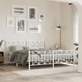 Cadre de lit métal sans matelas et pied de lit blanc 183x213 cm