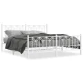 Cadre de lit métal sans matelas et pied de lit blanc 183x213 cm