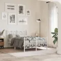 Cadre de lit métal sans matelas et pied de lit blanc 120x190 cm