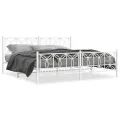 Cadre de lit métal sans matelas et pied de lit blanc 200x200 cm