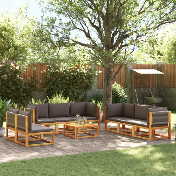 Salon de jardin avec coussins 9 pcs bois massif d'acacia