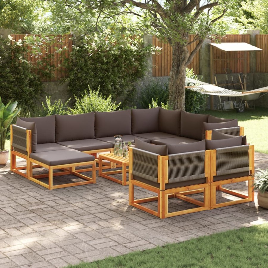 Salon de jardin avec coussins 10 pcs bois d'acacia solide