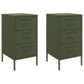 Tables de chevet 2 pcs vert olive 36x39x68 cm acier