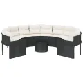 Canapé de jardin avec table coussins rond noir résine tressée