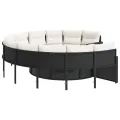 Canapé de jardin avec table coussins rond noir résine tressée
