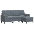 Canapé à 3 places avec repose-pieds Gris foncé 180 cm Velours