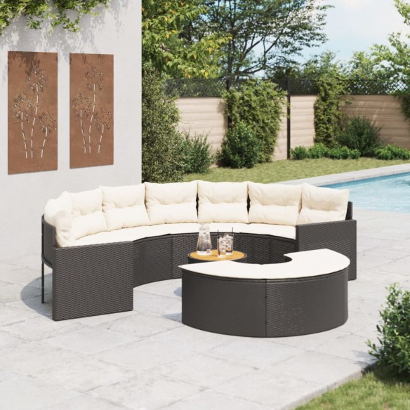 Salon de jardin 3 pcs demi-rond noir résine tressée