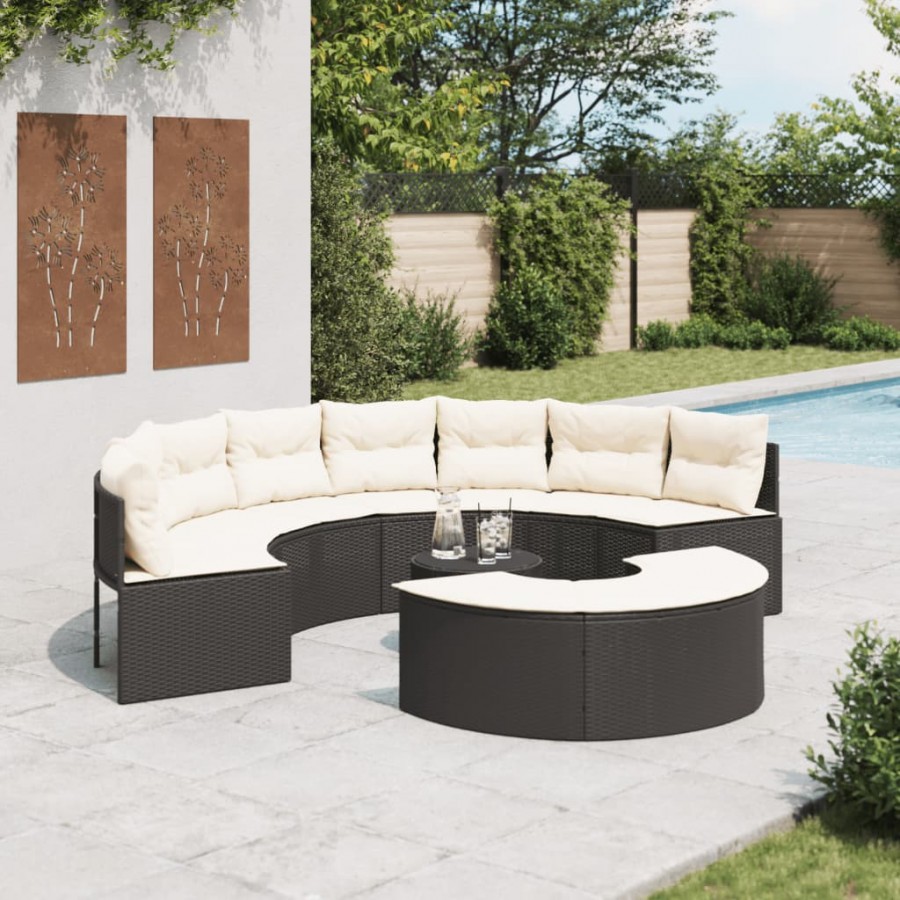 Salon de jardin 3 pcs demi-rond noir résine tressée