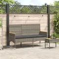 Banc de jardin 3 places avec coussins gris résine tressée