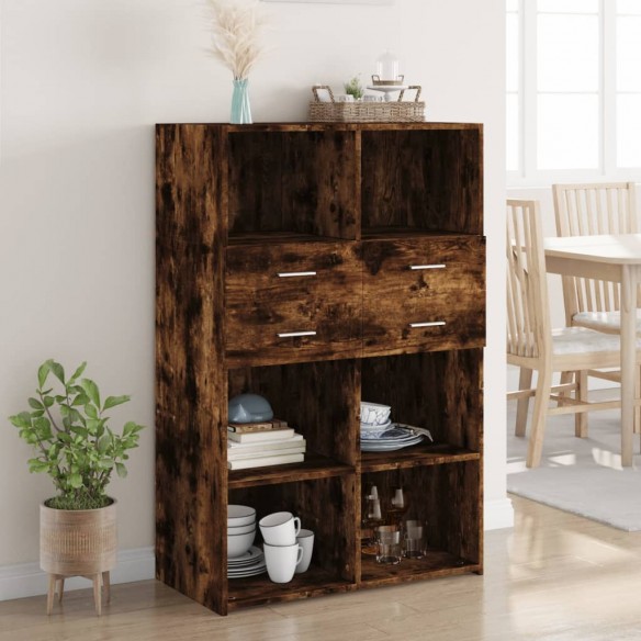 Buffet haut chêne fumé 80x42,5x124 cm bois d'ingénierie