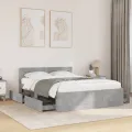 Cadre de lit et tête de lit sans matelas gris béton 140x200 cm