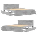 Cadre de lit et tête de lit sans matelas gris béton 140x200 cm