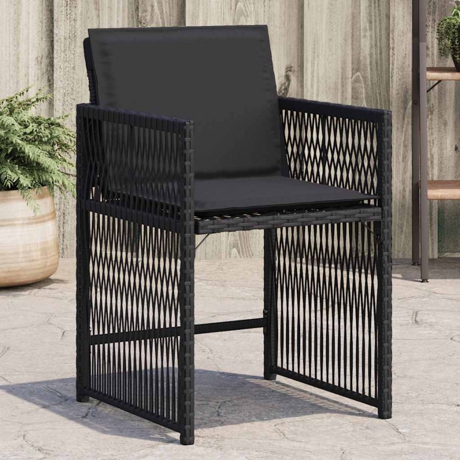 Chaises de jardin lot de 4 avec coussins noir résine tressée