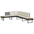 Canapé de jardin avec coussins en forme de L noir rotin acacia