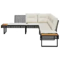 Canapé de jardin avec coussins en forme de L noir rotin acacia