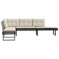 Canapé de jardin avec coussins en forme de L noir rotin acacia