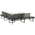 Canapé de jardin avec coussins en forme de L noir rotin acacia