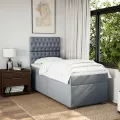 cadre de lit avec matelas Gris clair 90x200 cm Tissu