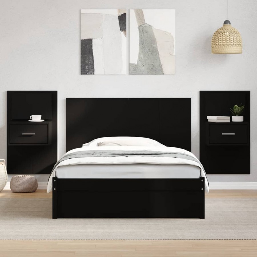 Tête de lit avec armoires noir 120 cm bois d'ingénierie