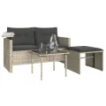 Salon de jardin avec coussins 3 pcs gris clair résine tressée