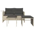 Salon de jardin avec coussins 3 pcs gris clair résine tressée