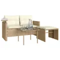Salon de jardin avec coussins 3 pcs beige résine tressée