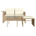 Salon de jardin avec coussins 3 pcs beige résine tressée