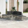 Salon de jardin d'angle avec coussins 3 pcs gris clair rotin