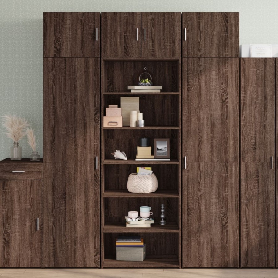 Buffet haut chêne marron 70x41x185 cm bois d'ingénierie