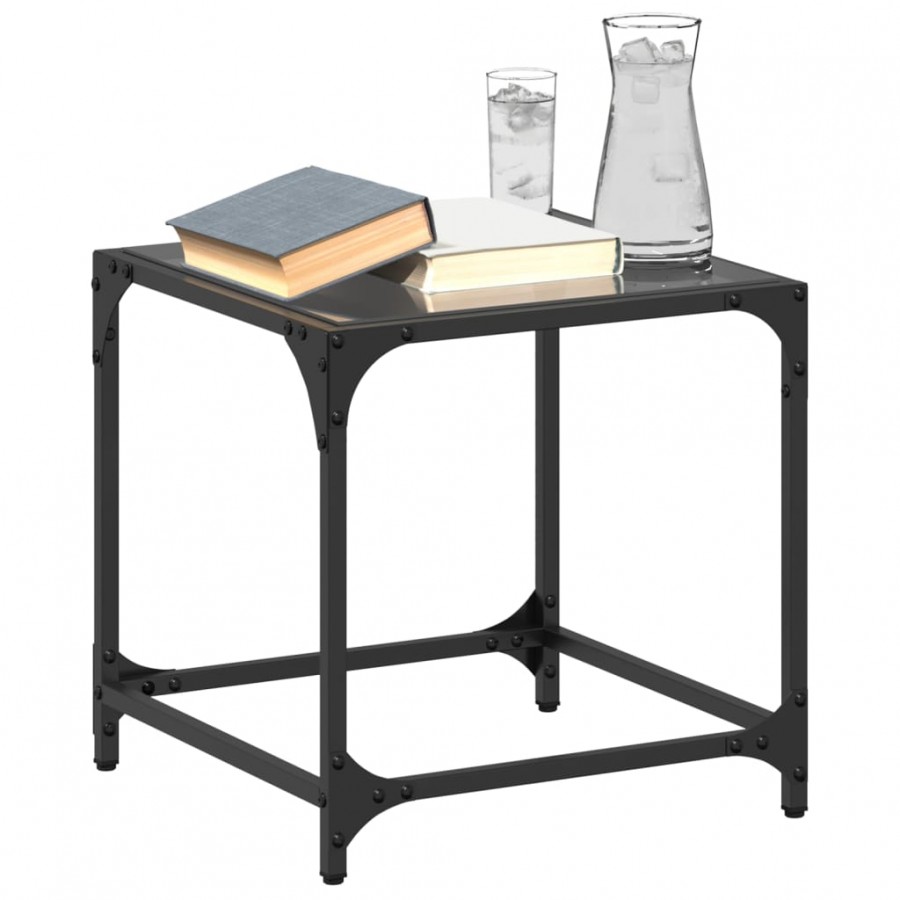 Tables basses avec dessus en verre noir 2 pcs 40x40x40 cm acier