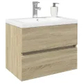 Ensemble de meubles de bain 2pcs céramique et bois d'ingénierie