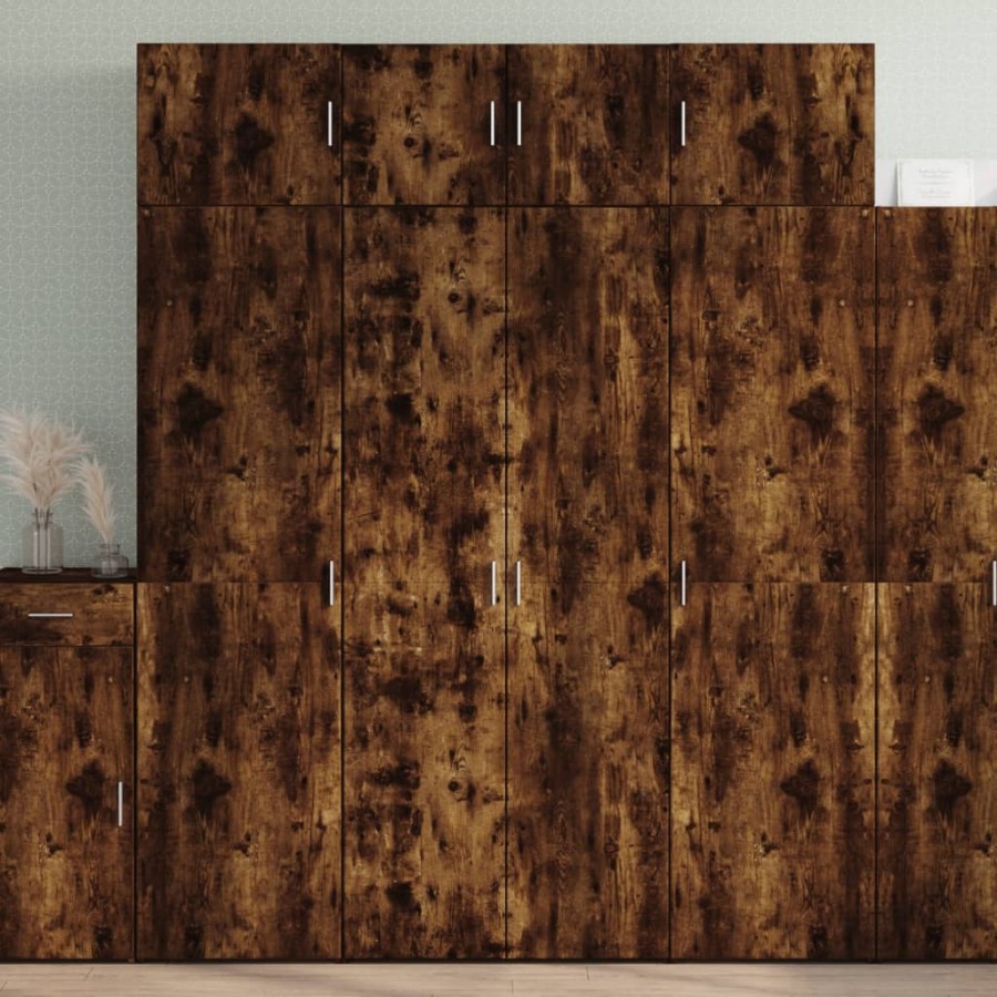 Buffet haut chêne fumé 80x42,5x185 cm bois d'ingénierie