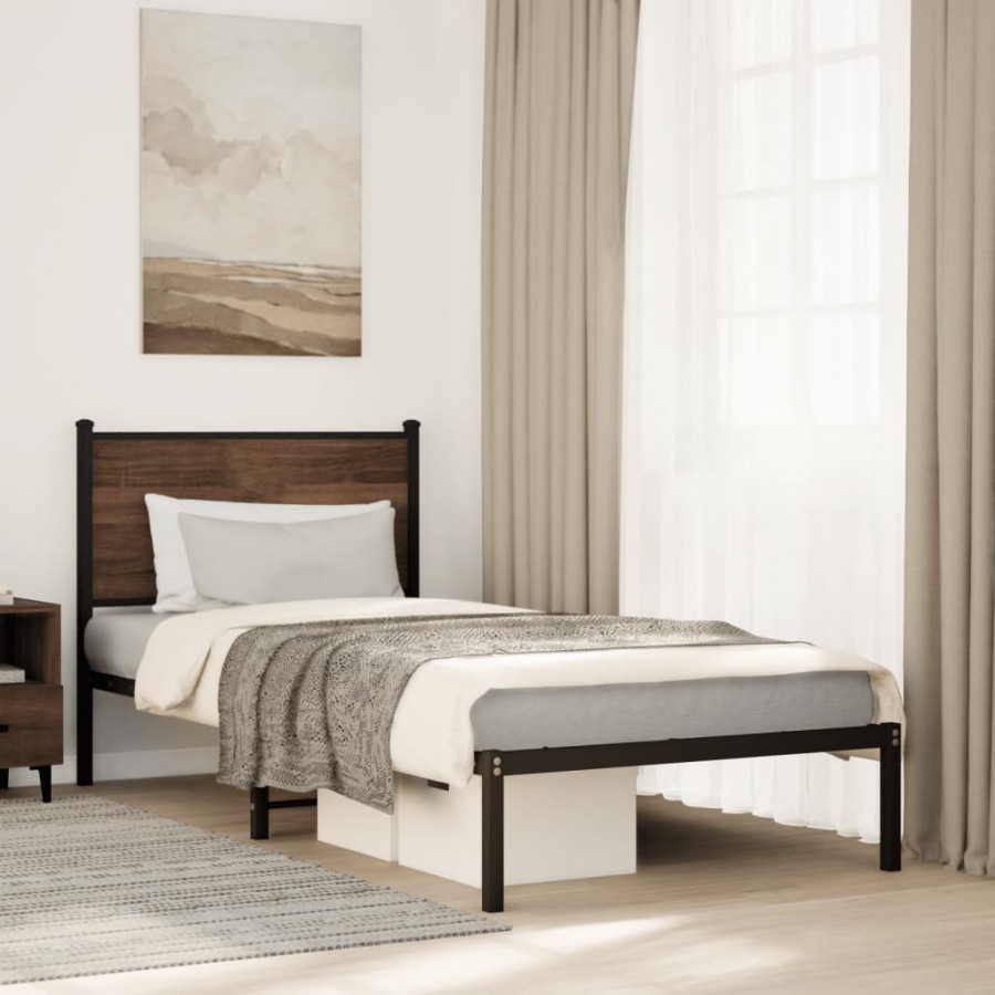 Cadre de lit en métal sans matelas chêne marron 80x200 cm