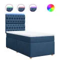 cadre de lit avec matelas Bleu 90x200 cm Tissu