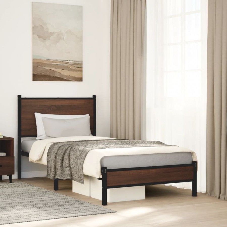 Cadre de lit en métal sans matelas chêne marron 90x200 cm